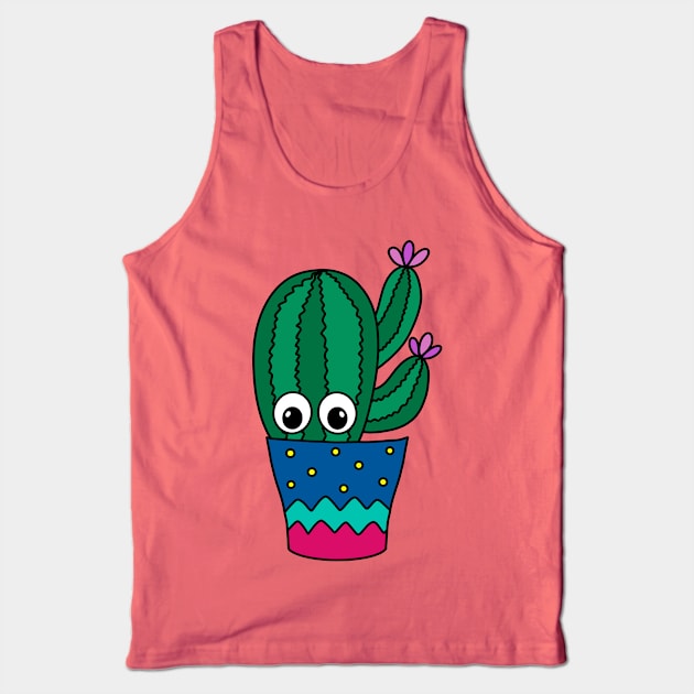 Cute Cactus Design #326: Cactus With Pretty Flowers In Cute Pot Tank Top by DreamCactus